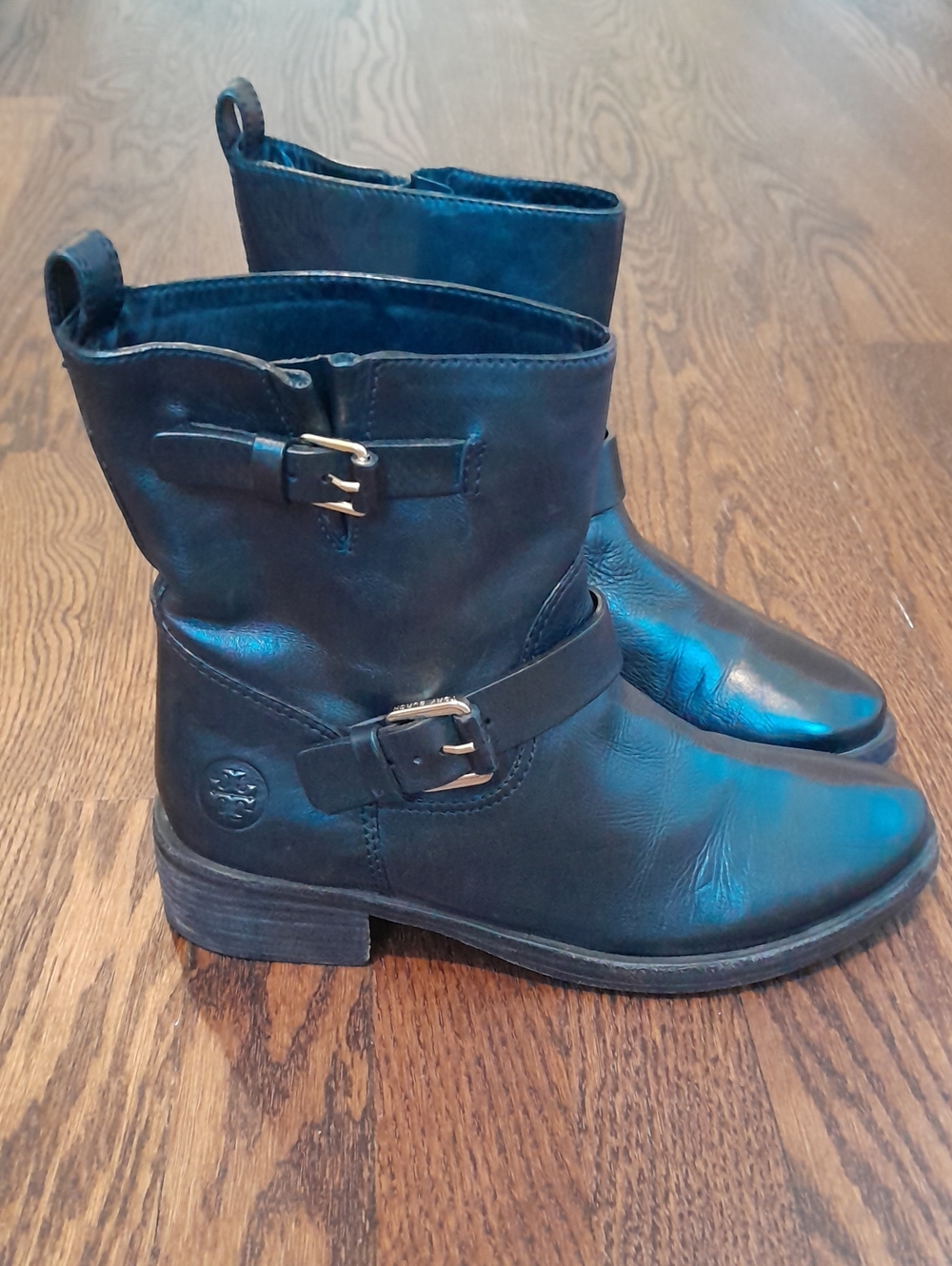 Tory Burch "Bennie" Black Leather Moto Ankle Boots - Women 7M, Buckle